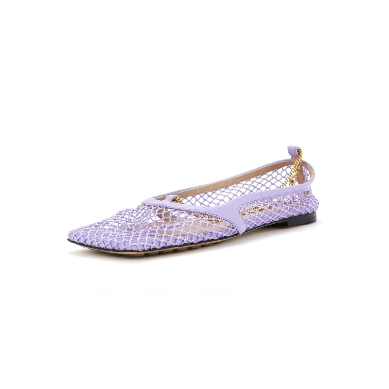 Comfortable flats with extra padding for a cushiony feelComfortable flats for casual and chic outfitsWomen's Chain Stretch Ballerina Flats Mesh and Leather