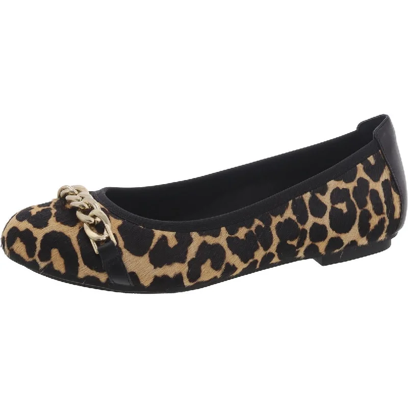 Stylish flats with a crisscross strap for added designComfortable flats for a chic and polished lookPera Womens Calf Hair Leopard Print Ballet Flats