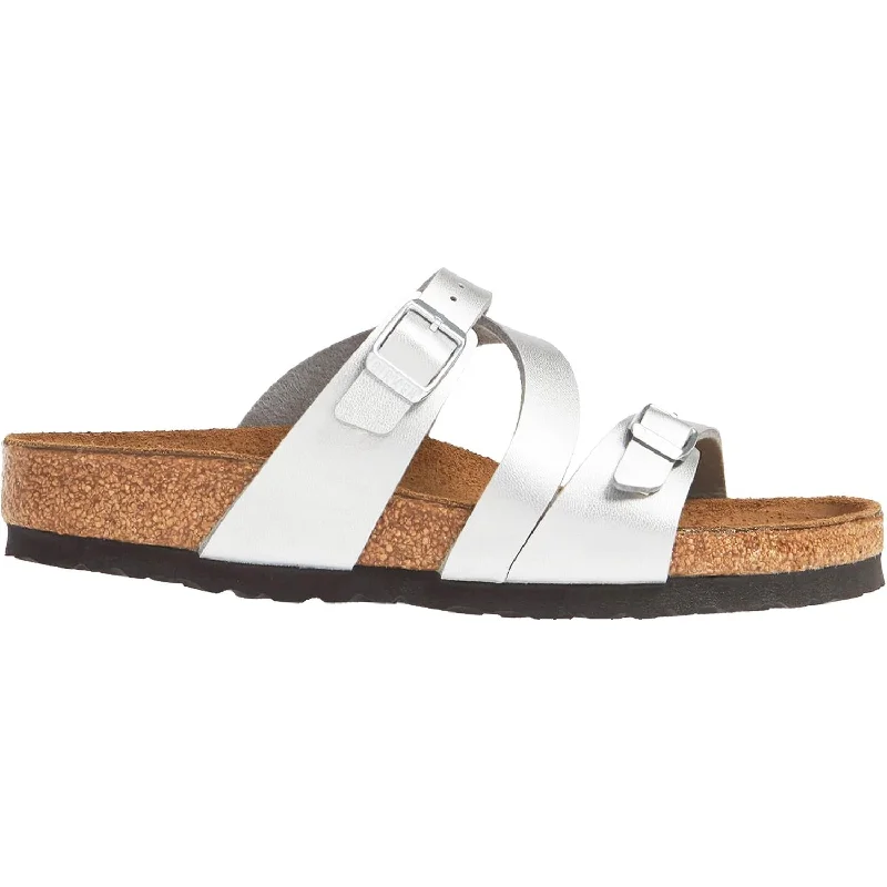 sandals for weekend beach relaxationWomen's Birkenstock Salina Silver Birko-Flor