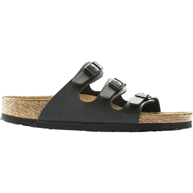 sandals with stylish toe ringsWomen's Birkenstock Florida Soft Footbed Black Birko-Flor