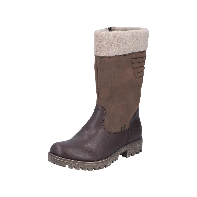 Fashionable boots with fun, playful prints for a whimsical lookRieker 78585-25 Ladies Havana Brown Water Resistant Side Zip Mid-Calf Boots