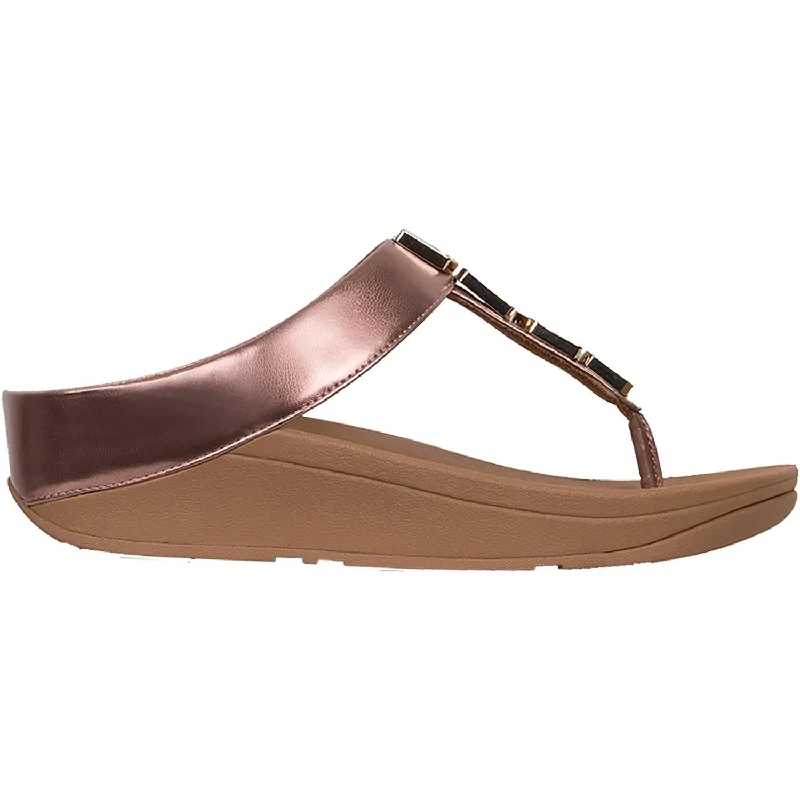 supportive sandals for womenWomen's Fit Flop Fino Shellstone Rose Gold Leather