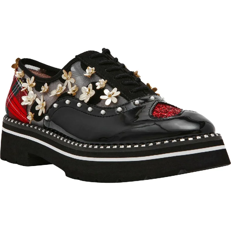 Betsey Johnson Womens Skyyla Embellished Lugged Sole Oxfords