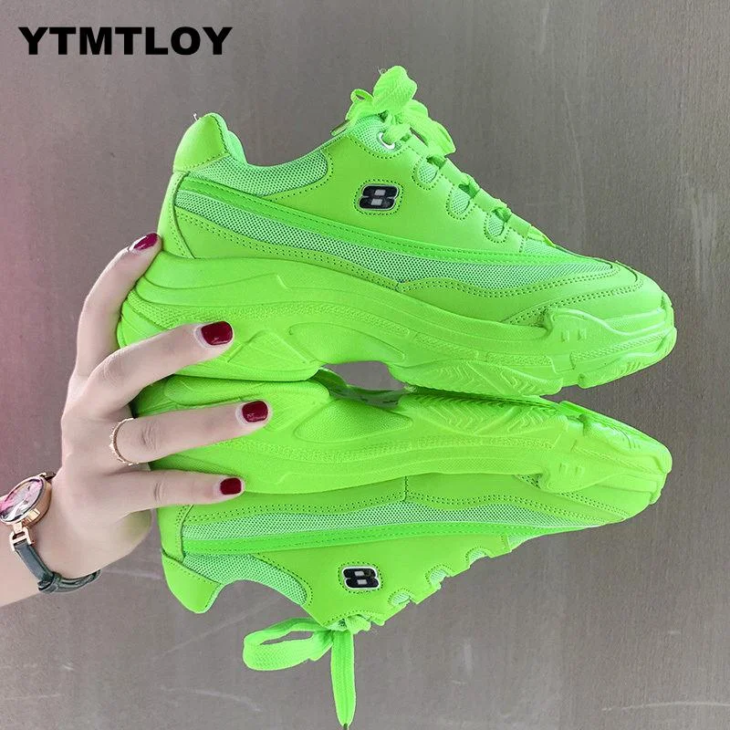 casual shoes with rugged design for outdoor comfortNew Designer Sneakers Women Platform Casual Shoes 2019 Fashion White Sneakers Platform Basket Femme Yellow Bling Casual  Chunky