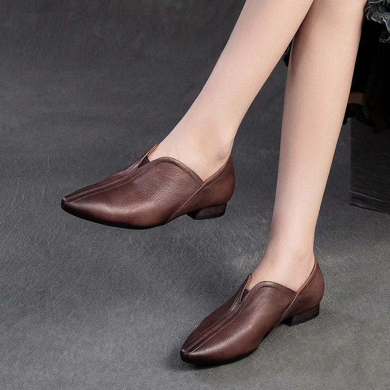 casual shoes for women with minimalist slip-on designWomen Minimalism Retro Leather Pointed Toe Casual Shoes