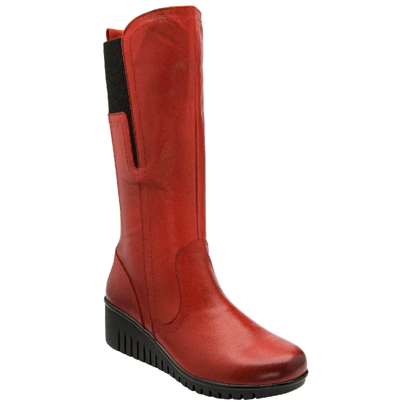 Boots with slip-resistant soles for added safetyLotus Fitzgerald Ladies Red Leather Side Zip Knee High Boots