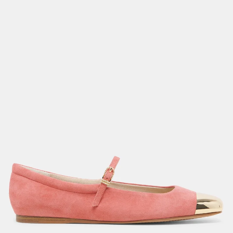 Stylish flats with glossy finishes for a modern edgeFlats with simple designs for effortless fashionReyes Toe Cap Ballet Flats Coral Suede