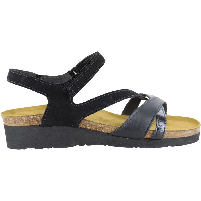 waterproof sandals for beach tripsWomen's Naot Sophia Black Velvet/JetBlack/Black Crinkle Pat. Leather