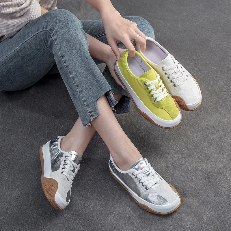 casual shoes with easy-care material for low maintenanceWomen Fashion Color Matching Leather Casual Shoes