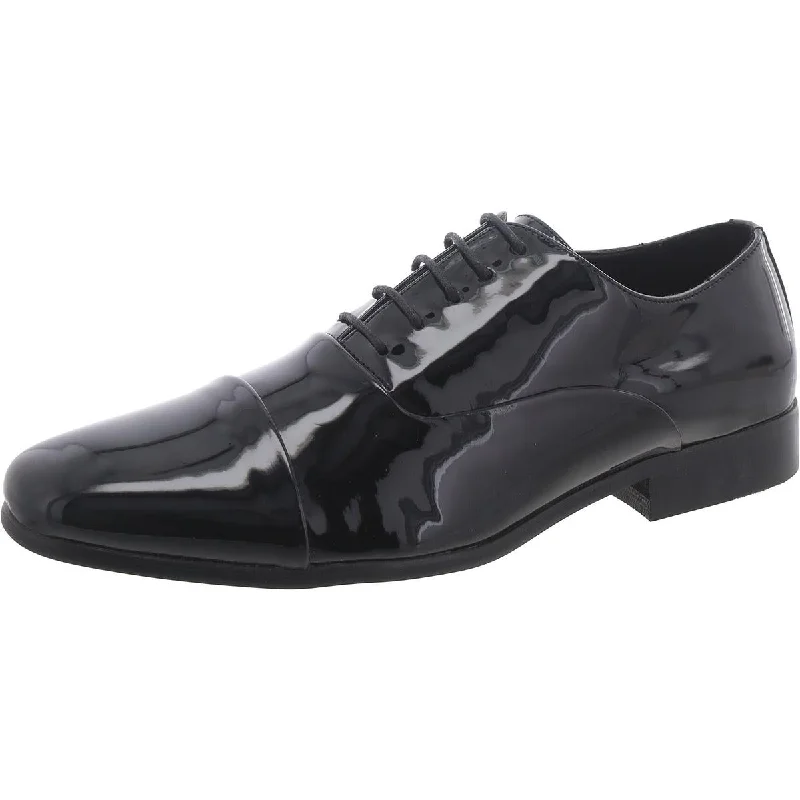 Steve Madden Mens Dominik Patent Lace-Up Oxfords