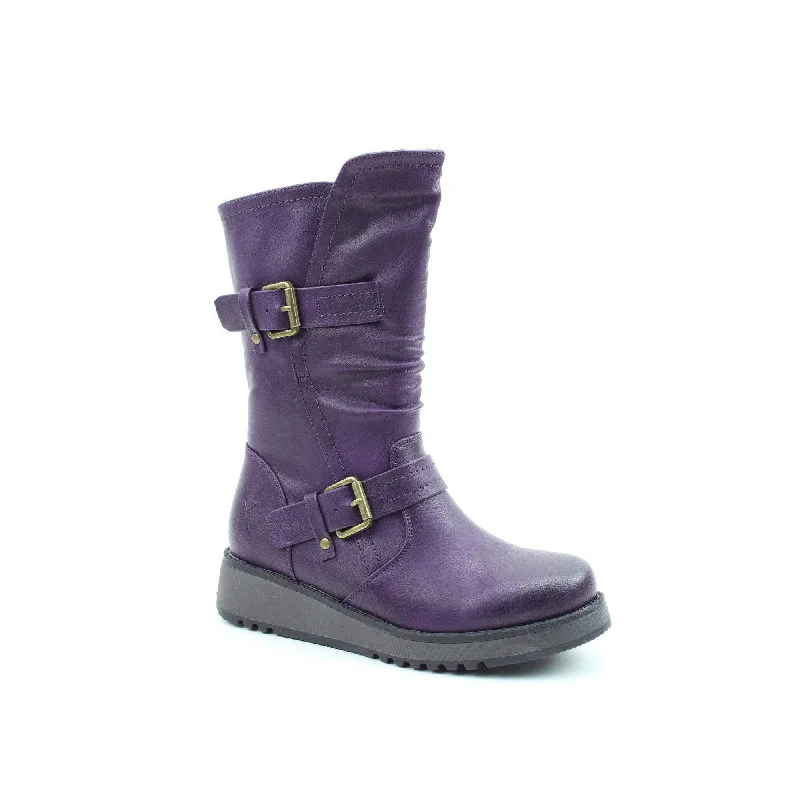 Stylish boots with metal eyelets for a modern lookHeavenly Feet Hannah 4 Ladies Purple Vegan Side Zip Mid-Calf Boots