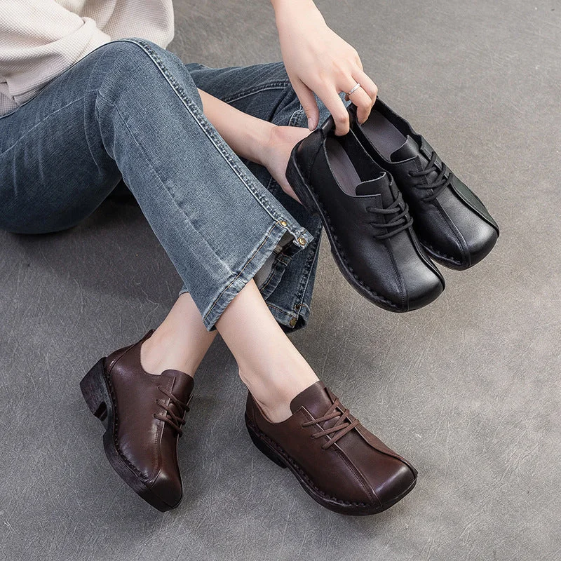 casual shoes for both outdoor and indoor activitiesWomen Retro Leather Low Block Casual Shoes