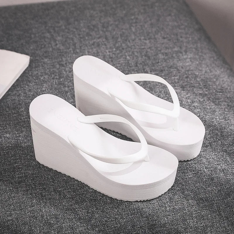 slippers for morning coffeecozy slippers for women with open toes -Ladies Summer Wedge slippers Rubber Flip-Flops High Heel Mules women Beach shoes