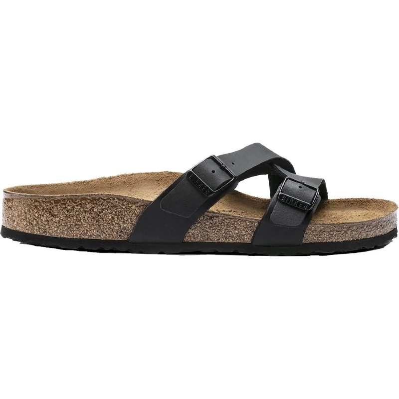 sandals with stylish buckle closureWomen's Birkenstock Yao Black Birko-Flor