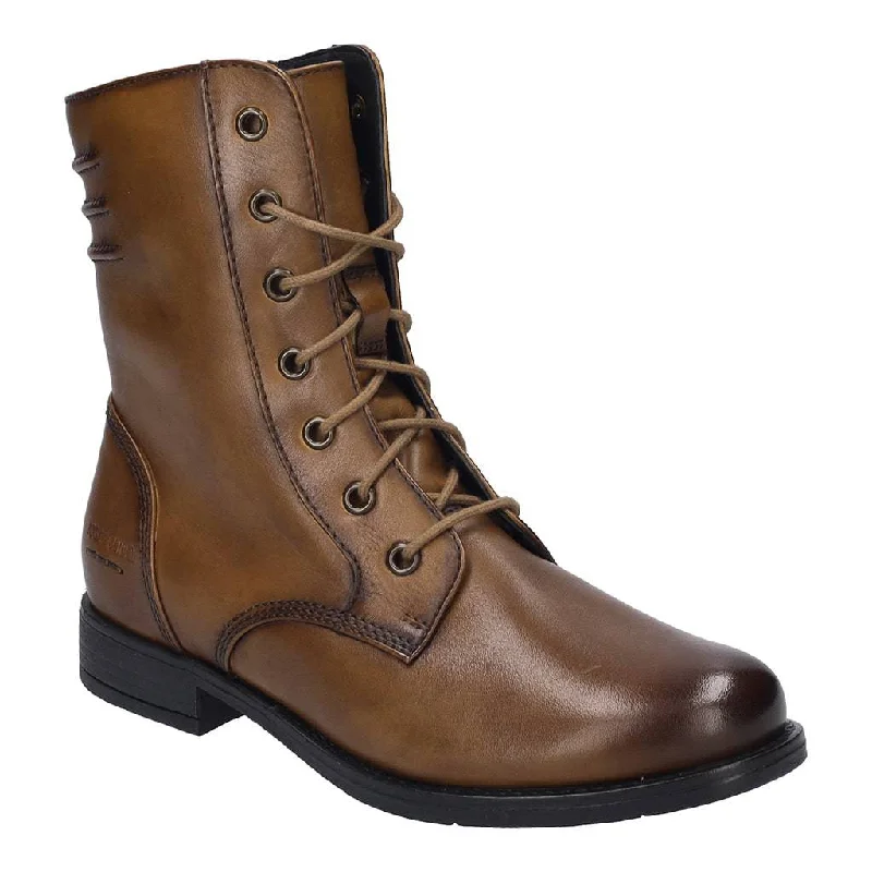 Comfortable boots with cushioned footbeds and arch supportJosef Seibel Simona 01 Ladies Cognac Leather Arch Support Lace Up Mid-Calf Boots