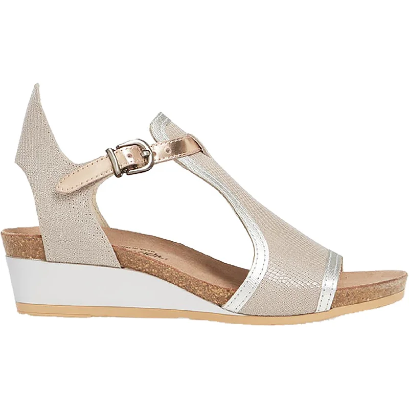 sandals with wide fit optionsWomen's Naot Fiona Beige Lizard/Silver/Rose Gold Nubuck/Leather