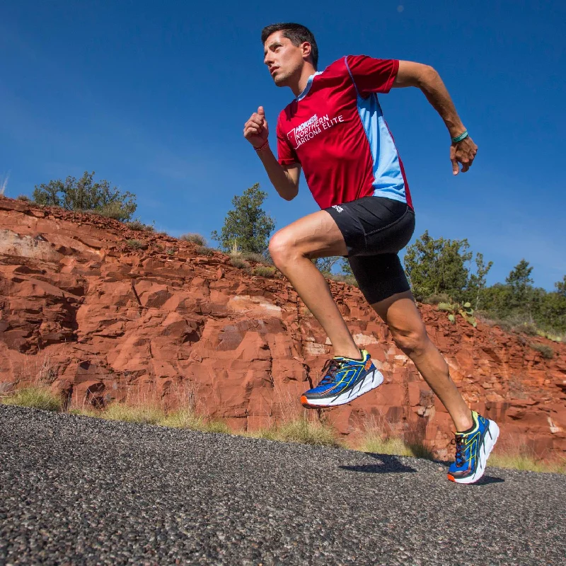 shoes for athletic use with high flexibilityMen's Hoka One One Clifton 3 Blue/Red Orange Mesh