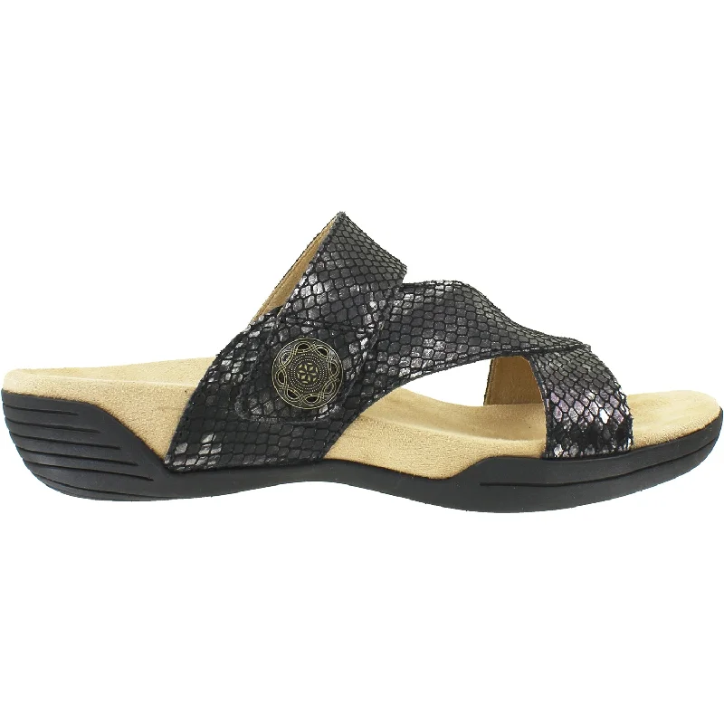 sandals for vacation-ready outfitsWomen's Halsa Desiree Black/Silver Multi Metallic Reptile Leather