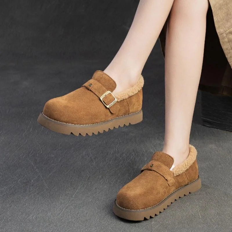 casual shoes with slip-resistant soles for safe wearWomen Winter Furred Solid Suede Casual Shoes