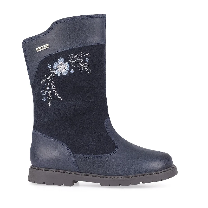 Comfortable boots with extra support for long-lasting wearStart-Rite Splash 1730_9 Girls Navy Leather Suede Waterproof Calf Length Boot