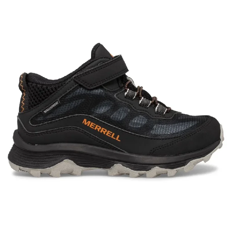 Boots with a durable, thick sole for better tractionMerrell Big Boys Moab Speed Mid A/C Waterproof Velcro Boot Black