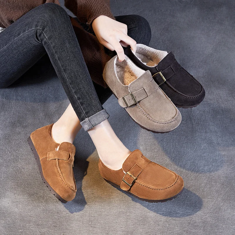 slip-on casual shoes for men with modern designWomen Retro Solid Suede Furred Flat Casual Shoes