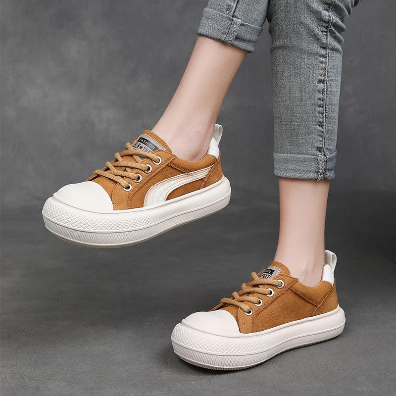 casual shoes for women with sporty vibe and cushioned soleWomen Fashion Patchwork Leather Thick Soled Casual Shoes