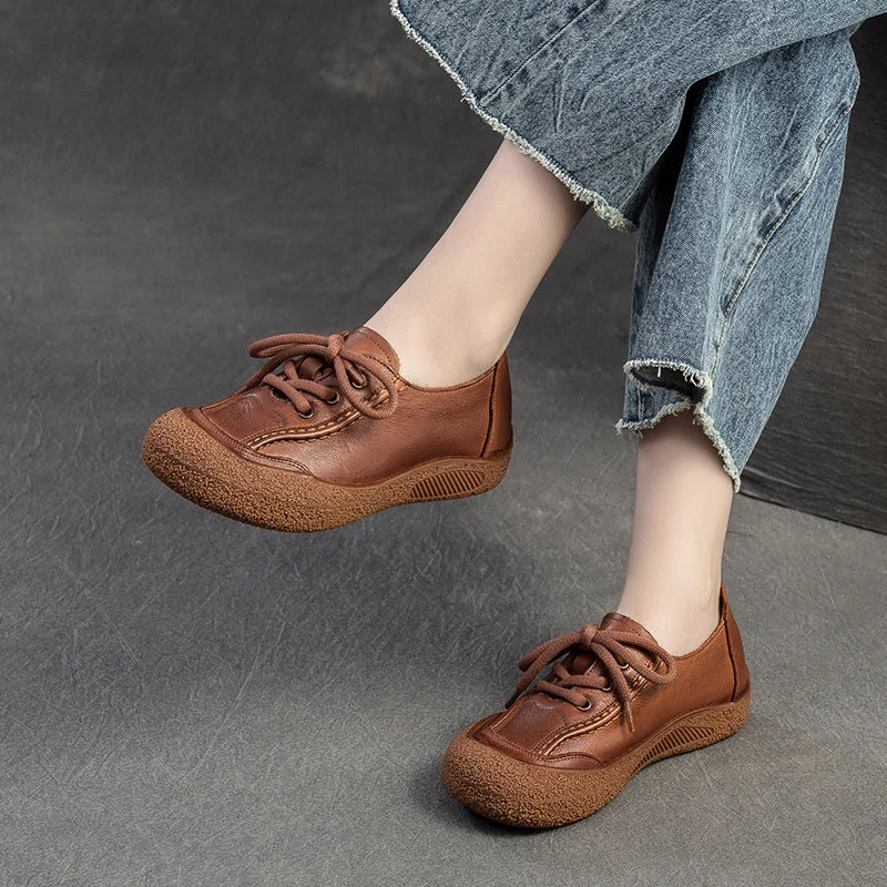 casual shoes with retro-inspired design for vintage appealWomen Retro Leather Lace-up Flat Casual Shoes