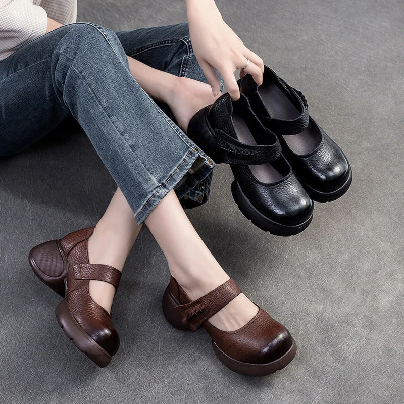 casual shoes with arch support for better foot alignmentWomen Retro Leather Chunky Platform Casual Shoes