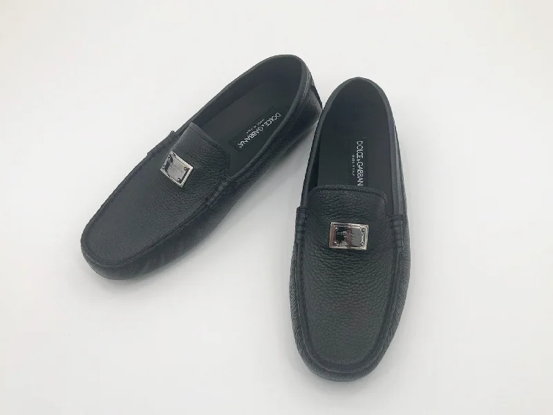 loafers for men with natural leather for a high-end look-Dolce & Gabbana Logo Plaque Almond Toe Loafer