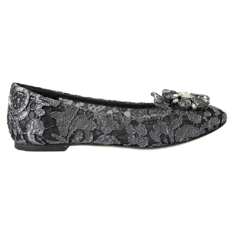 Dolce & Gabbana   Lace Crystal Ballet Loafers Women's Shoes (Pre-Owned)