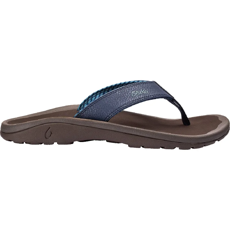 sandals with soft soles for comfortMen's OluKai Ohana Blue Depth/Espresso Synthetic