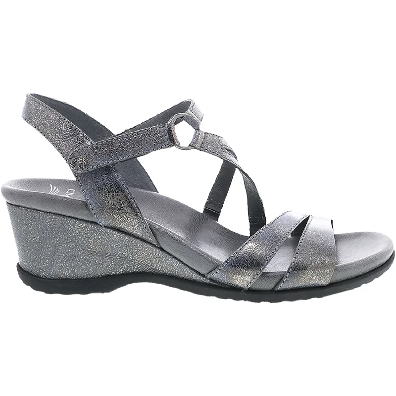 sandals for outdoor shopping tripsWomen's Dansko Addyson Pewter Metallic Distressed Leather