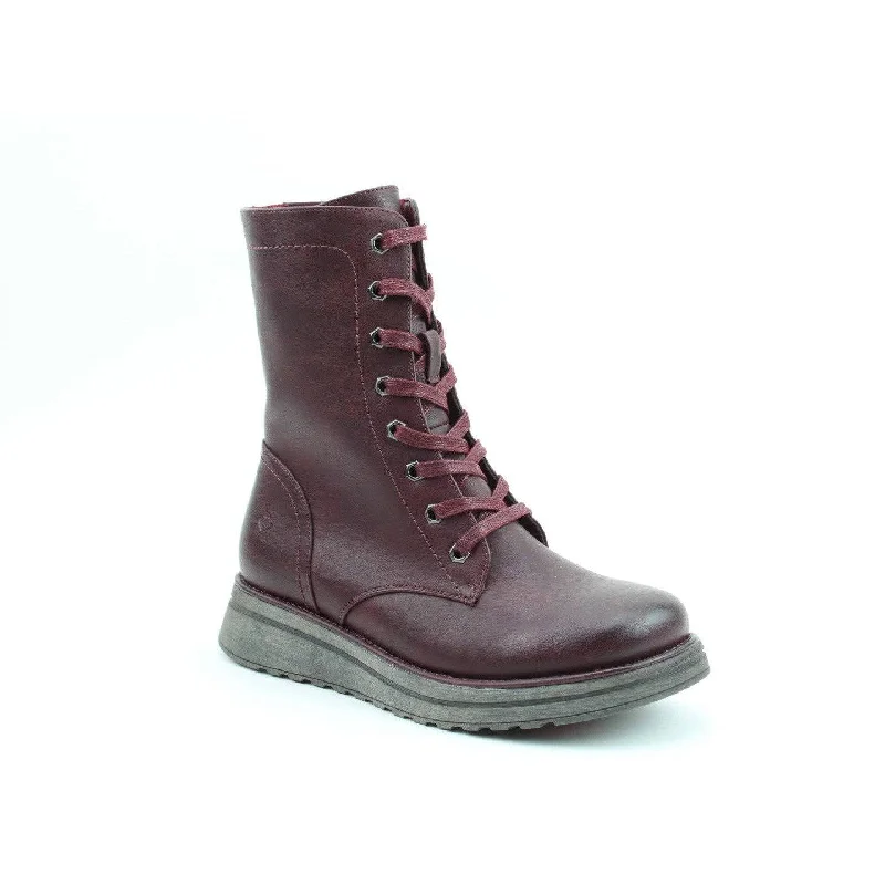 Warm winter boots with a faux shearling liningHeavenly Feet Martina 4 Ladies Burgundy Vegan Zip & Lace Mid-Calf Boots