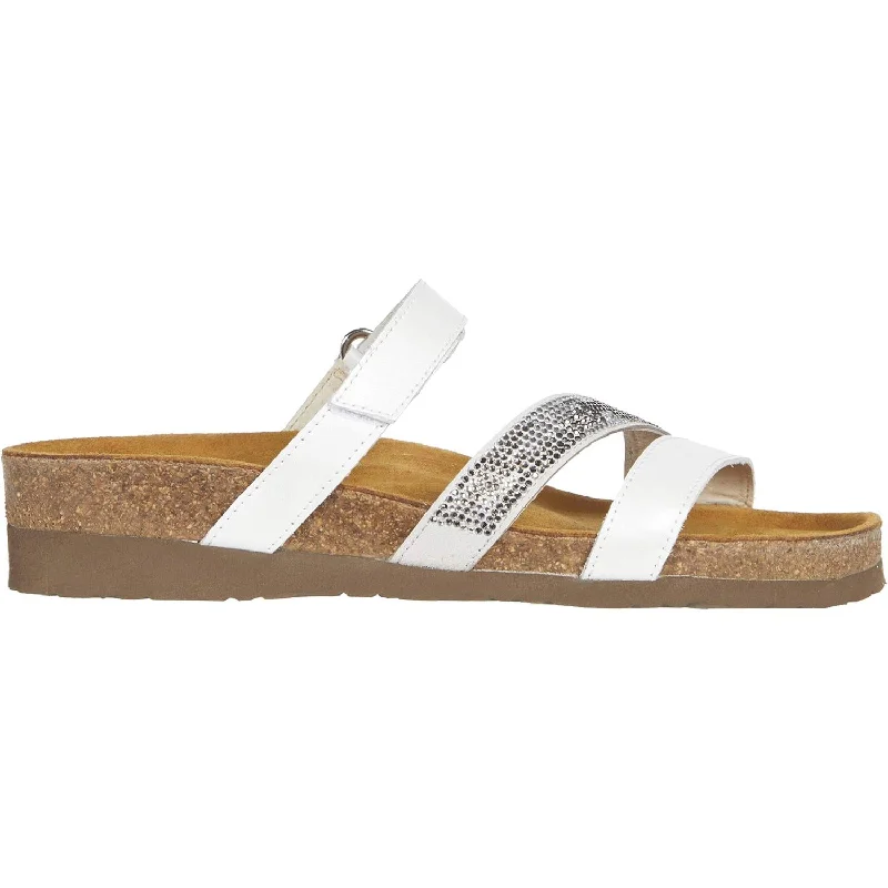 sandals for weekend beach relaxationWomen's Naot Columbus White Pearl/White Multi Rivets Leather