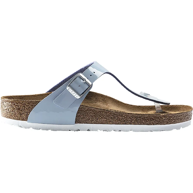 sandals with thick soles for comfortWomen's Birkenstock Gizeh Dove Blue Patent Birko-Flor