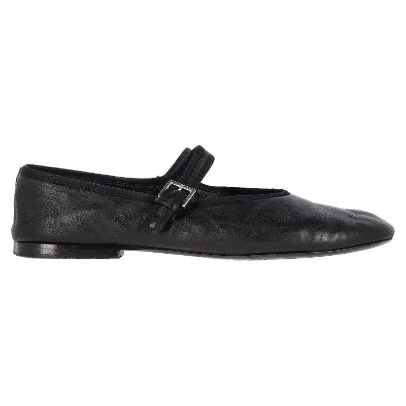 Flats with a flexible, stretchable upper for a comfortable fitFlats for women with cute embellishmentsThe Row Boheme Mary Jane Ballet Flats in Black Lambskin Leather