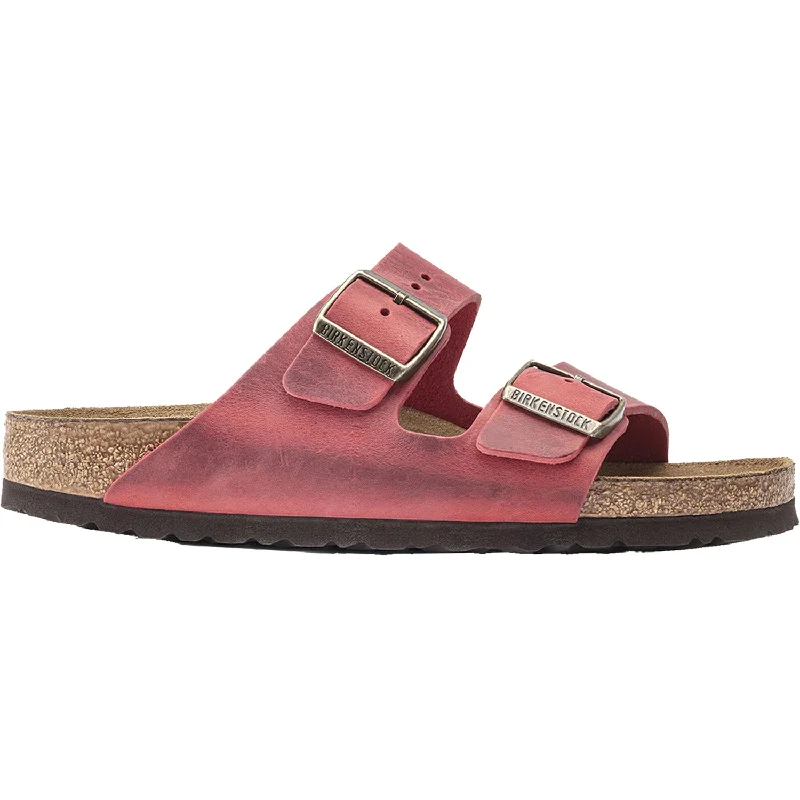 sandals with wide straps for comfortWomen's Birkenstock Arizona Fire Red Oiled Leather