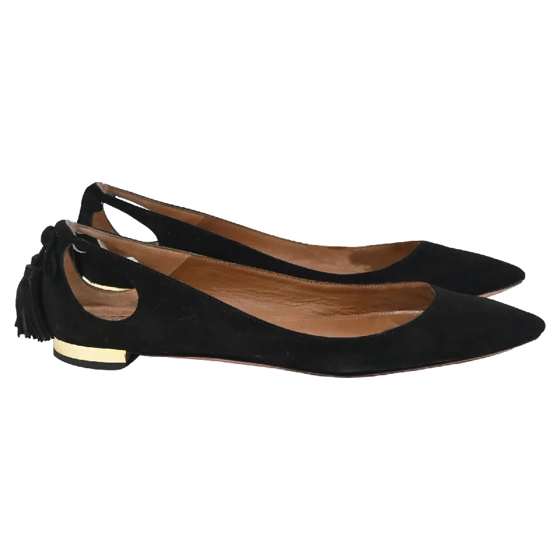 Flats with an open-toe design for warm weatherFlats with a stylish silhouette for added flairAquazzura Forever Marilyn Cutout Ballet Flats In Black Suede