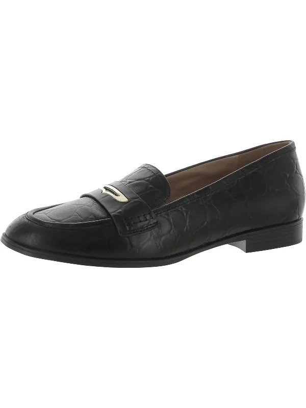 loafers for women with faux fur trim for a cozy touch-Womens Leather Block Heel Loafers