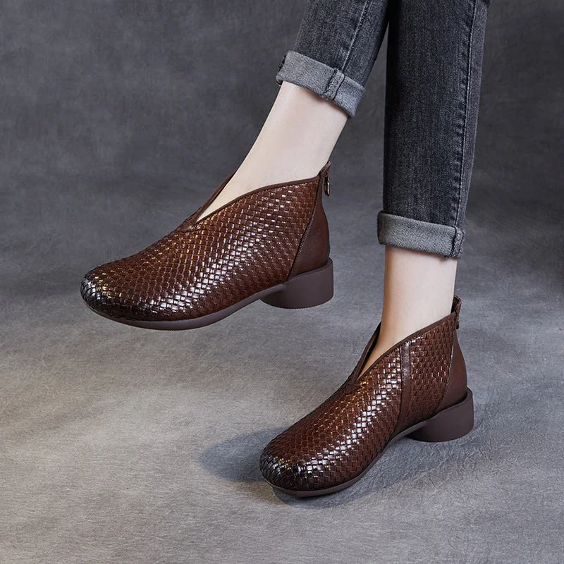 casual shoes with extra-wide fit for comfortWomen Vintage Handmade Plaited Leather Casual Shoes