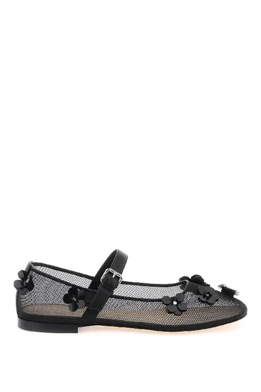 Stylish flats with leather straps for a stylish designComfortable flats for on-the-go adventuresMach E Mach Sequin Flower Mesh Ballet Flats